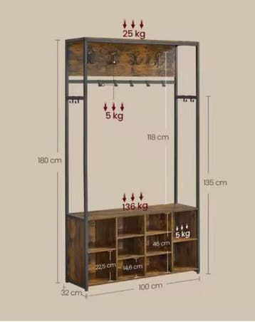 Industriële Kapstok met Schoenenrek – 4-in-1 Halmeubel, Verzenden, Nieuw