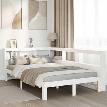 vidaXL Bed met boekenkast zonder matras grenenhout wit, Verzenden, Wit, 190 cm of minder, Overige maten