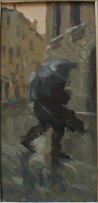 Anacleto Margotti (1895-1984) - Uomo nella pioggia, Antiek en Kunst