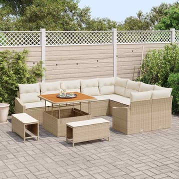vidaXL Tuinbankenset 12 st 7-Aantal zitplaatsen Beige Poly, Verzenden, Nieuw, Rotan, 2 zitplaatsen