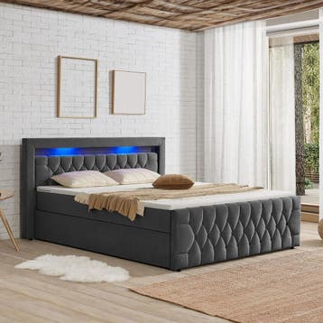 Boxspringbed Leona - 140x200 cm - Grijs incl. led verlichtin, Verzenden, Nieuw