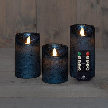 Anna Collection LED stompkaarsen - 3x stuks - metallic blauw, Ophalen of Verzenden, Zo goed als nieuw