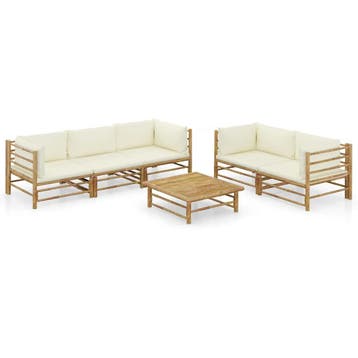 vidaXL 6-delige Loungeset met crèmewitte kussens bamboe, Verzenden, Nieuw, Hout, Loungeset
