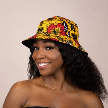 Bucket hat / Vissershoedje met Afrikaanse print - Gele Flowe, Ophalen of Verzenden, Nieuw