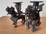 Handmade - Kaarsenhouder Foo Dog Lion (2) - Brons, Metaal -, Antiek en Kunst