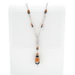 Witgouden ketting met vaste hanger met onyx, bloedkoraal..., Gebruikt, Overige kleuren, Ophalen of Verzenden, Met edelsteen