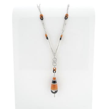 Witgouden ketting met vaste hanger met onyx, bloedkoraal..., Sieraden, Tassen en Uiterlijk, Kettingen, Gebruikt, Overige kleuren