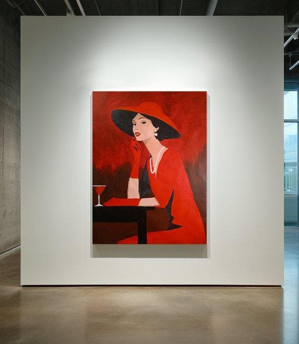 Mar Legón - Lady in red - XL, Antiek en Kunst, Kunst | Schilderijen | Modern