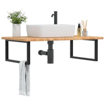 vidaXL Badkamer wandschap staal en massief eikenhout, Verzenden, Nieuw