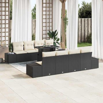 vidaXL Tuin Sofa Set 9 st Zwart en Crème, Verzenden, Nieuw, Meer dan 8 zitplaatsen