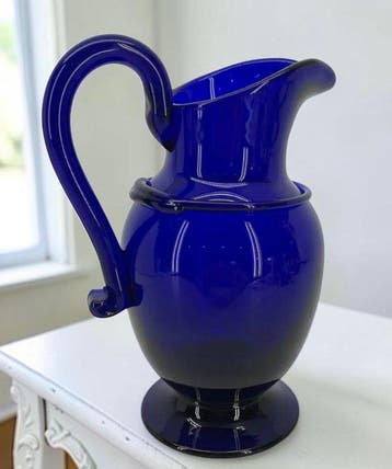 Kruik - Bristol Blue - geblazen glas - Handgeblazen glas