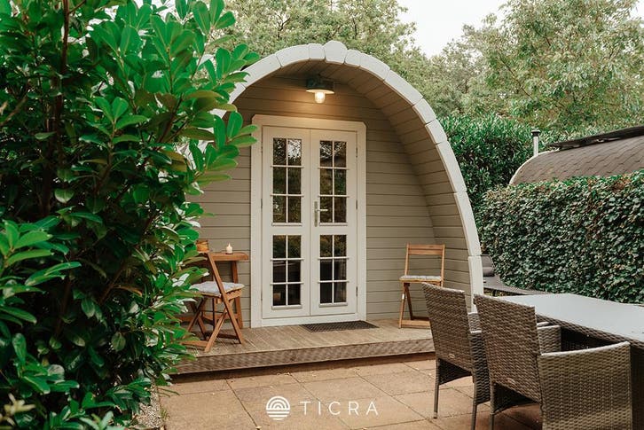 Camping pod trekkershut glamping B&B houten gastenverblijf, Vakantie, Campings, Aan zee, Aan meer of rivier, In bergen of heuvels