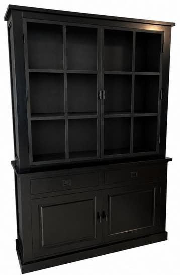 Buffetkast Soest zwart - zwart met stalen deuren 150cm, Ophalen of Verzenden, Nieuw