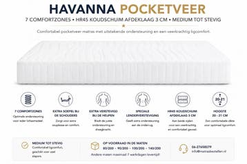 Havanna pocketveringsmatras - 80/200, Eenpersoons, Verzenden, Nieuw, Matras