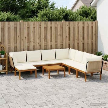 vidaXL 9 st Massief acaciahout & touw Naturel, Verzenden, Nieuw, Meer dan 8 zitplaatsen