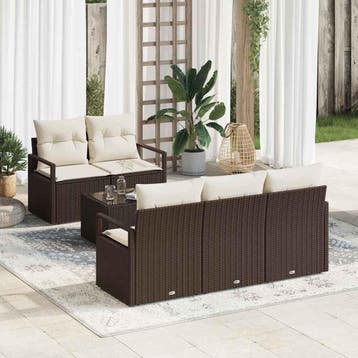 vidaXL Tuin Sofa Set met kussen 6 pcs Bruin en Crème poly, Verzenden, Nieuw, Rotan, 6 zitplaatsen