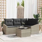 vidaXL Tuinbankenset met kussen 5 pcs Lichtgrijs poly rattan, Verzenden, Nieuw, Rotan, 5 zitplaatsen