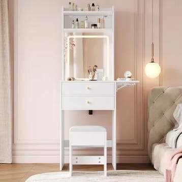 Kleine Make-uptafel met LED-Verlichting en Opklapbaar Tafelb, Verzenden, Nieuw