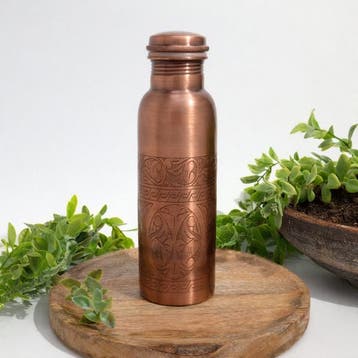 Puur koperen waterfles bruin gegraveerd ± 750 ml (zware, Ophalen of Verzenden, Nieuw