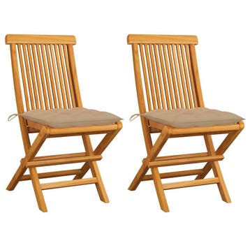 vidaXL Opklapbare stoelen met beige kussens, 2 stuks,, Tuin en Terras, Verzenden, Nieuw