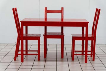 Set Rode Eettafel met Stoelen, Huis en Inrichting, Tafels | Eettafels, Ophalen of Verzenden, Nieuw
