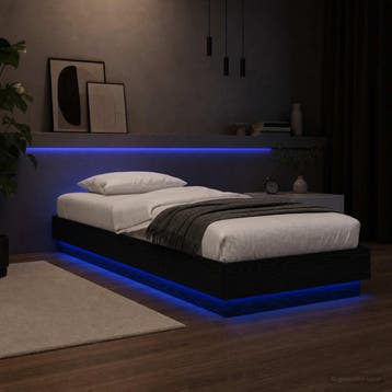 vidaXL Bed Frame met LED Zwart eiken 80 x 200 cm Bewerkt, Eenpersoons, Verzenden, Zwart, Nieuw