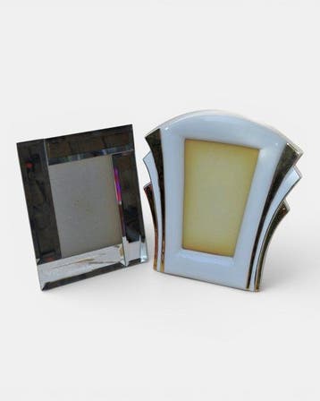 Fotolijst (2) - Keramiek, spiegelglas - Paar fotolijstjes in