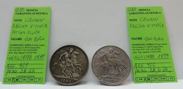 Verenigd Koninkrijk. Victoria. Crown 1889-1899 (Lot of 2