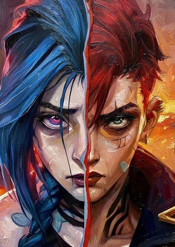 Boriani - LOL Arcane - Jinx and VI - giclèe Oil limited, Nieuw