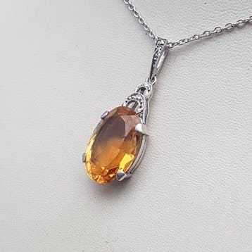 Zilver, Art Deco, Goudgele Citrien(Getest) - Ketting met, Antiek en Kunst, Kunst | Designobjecten