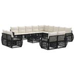 vidaXL Tuinbankenset 14 pcs Zwart en Cream Wit poly rattan, Verzenden, Nieuw, 4 zitplaatsen