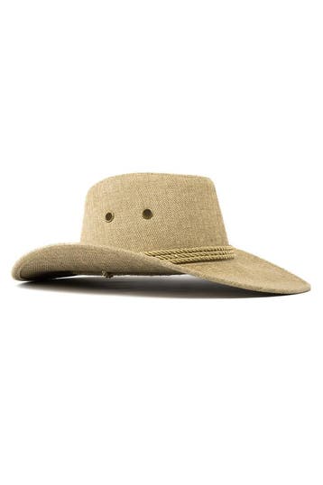 KIMU® Cowboyhoed Taupe Flax Lichtgewicht Bruine Linnen Cowbo, Ophalen of Verzenden, Nieuw, Overige maten, Carnaval