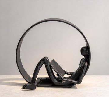 sculptuur, Sculpture of a Reader in a Ring - 20 cm - Metaal