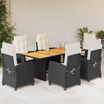 vidaXL 7-delige Tuinset met kussens poly rattan zwart, Verzenden, Nieuw, 6 zitplaatsen, Tuinset