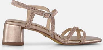 Tamaris - maat 38- Sandalen met hak goud Textiel - Dames, Kleding | Dames, Schoenen, Verzenden, Nieuw