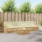 vidaXL Buiten bankenset 5 pcs Wit en crèmekleurig Massief, Huis en Inrichting, Verzenden, Nieuw