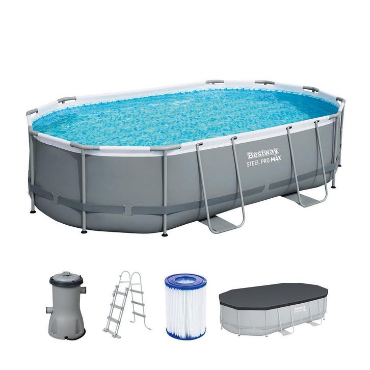 Bestway Power Steel ovaal zwembad - 488 x 305 x 107 cm - met, Tuin en Terras, Zwembaden, Nieuw, Verzenden