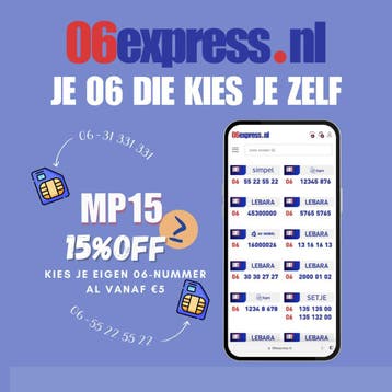 Je 06 die kies je zelf. 06express.nl, Telecommunicatie, Prepaidkaarten en Simkaarten, Ophalen of Verzenden, Nieuw, Overige providers
