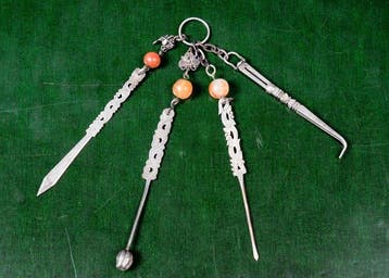 Opium chatelaine - Zilver, Agaat - China - Qing dynastie