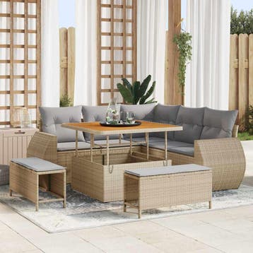 vidaXL Tuin Sofa Set met kussen met opslag 8 pcs beige en, Verzenden, Nieuw, Rotan, 8 zitplaatsen