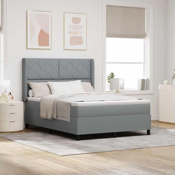 vidaXL LED Box Spring Bed met hoofdeinde Lichtgrijs 140 x, Verzenden, Nieuw, Stof