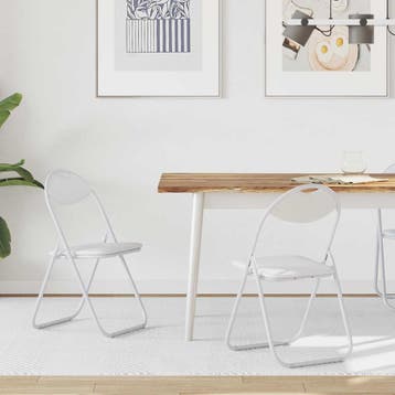 vidaXL Inklapbare stoel 2 st Nep Leer Wit 48 x 43,5 x 81 cm, Huis en Inrichting, Stoelen, Verzenden, Nieuw, Wit