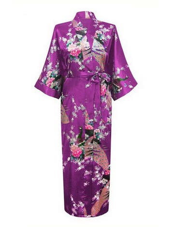 KIMU® Kimono Paars Maxi XL-XXL Yukata Satijn Lang Lange Paar, Ophalen of Verzenden, Nieuw, Maat 46/48 (XL) of groter, Carnaval