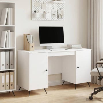 vidaXL Bureau met plank Hoogglans Wit 142,5 x 50 x 75 cm, Verzenden, Nieuw
