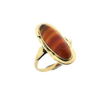 Vintage gouden ring met carneool bandagaat, Gebruikt, Ophalen of Verzenden, Kleiner dan 17, Met edelsteen