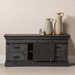 Tv-meubel Mangohout Milan 120 Zwart, Verzenden, Nieuw, Overige houtsoorten, Industriële meubels