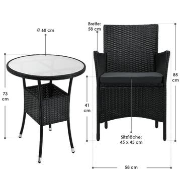 Balkonset polyrotan - Bayamo - 3 delig -Zwart, Verzenden, Nieuw