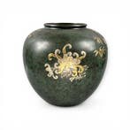 Japanse koperen bloemvaas met goud- en zilverinleg — Vier