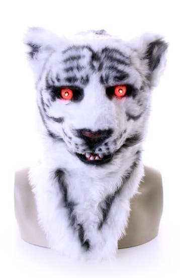 Masker Witte Tijger Lichtgevende Ogen en Bewegende Mond Pant, Ophalen of Verzenden, Nieuw, Carnaval