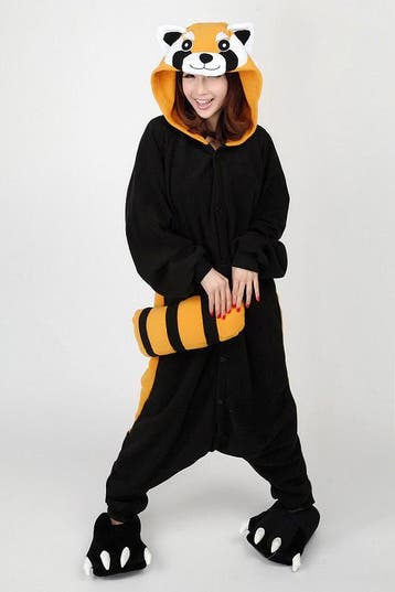 KIMU® Onesie Rode Panda Wasbeer Pak L-XL Wasbeerpak Kostuum, Maat 52/54 (L), Carnaval, Nieuw, Ophalen of Verzenden